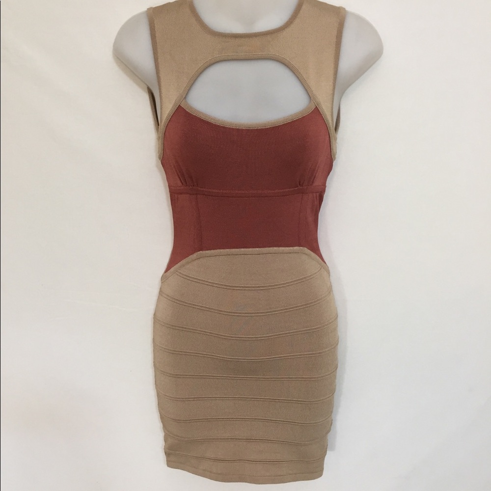 Bebe gold and burnt orange bodycon dress!!